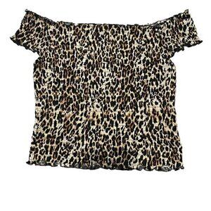 Eye Candy Women Top Blouse Leopard Print Elastic Stretch Off the Shoulder 3X